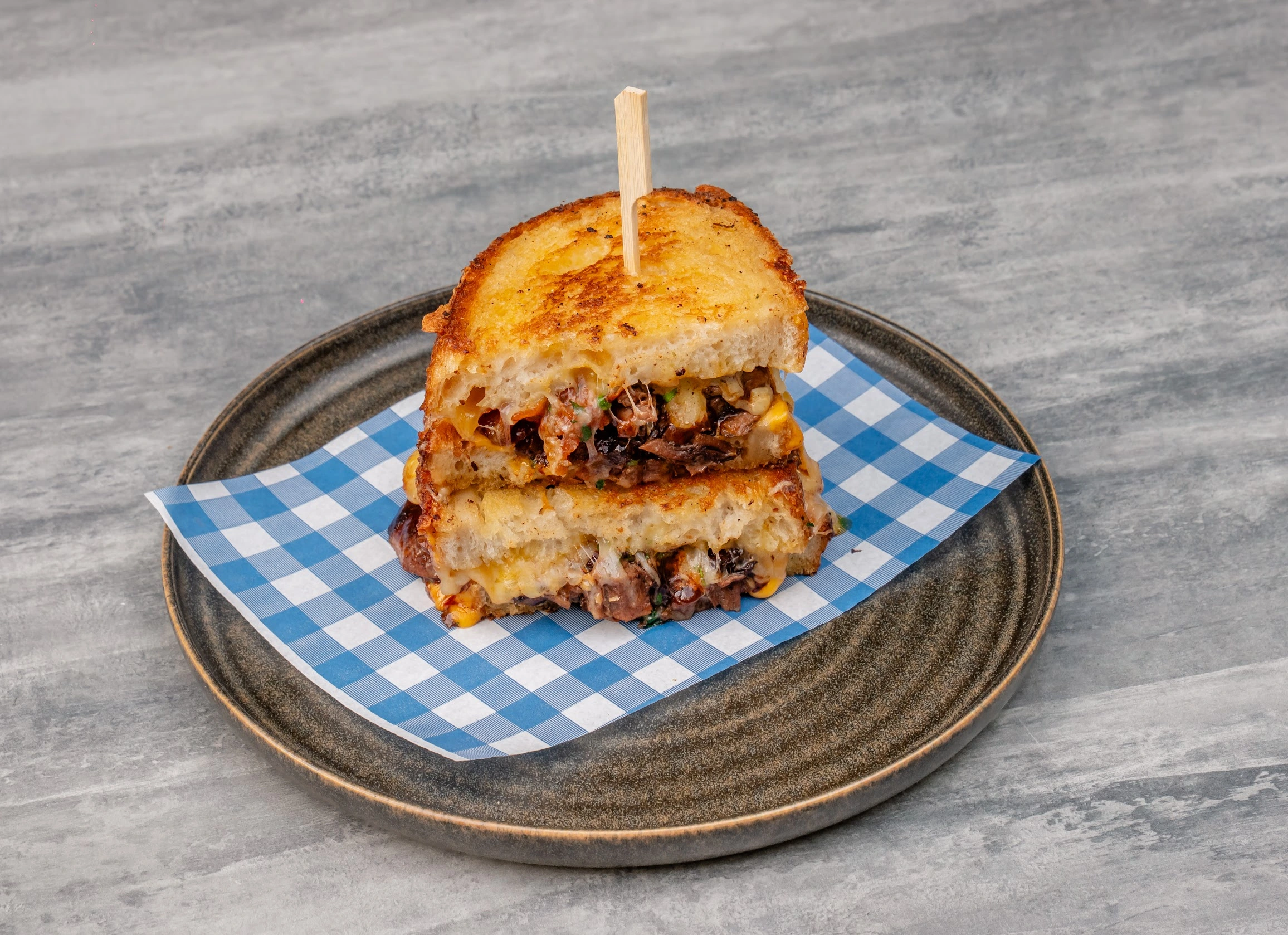 Chorizo Toastie with three cheeses, chorizo sausage and ranch sauce